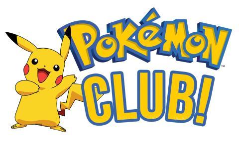 Text reads "Pokemon Club". Pikachu, a yellow mouse-like Pokemon with black-tipped ears, stands next to the text