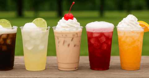 a lineup of 5 different dirty sodas