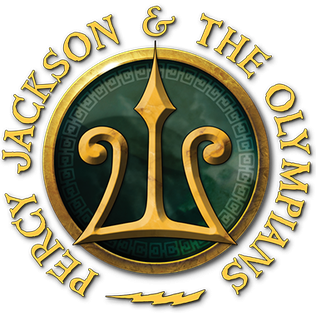 emblem of Poseidon surrounded by text reading "Percy Jackson and the Olympians"