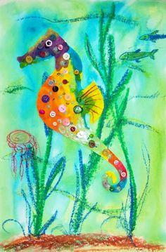 painted collage sea horse 