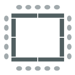 Tables forming an enclosed square with chairs around the outer perimeter