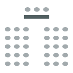 Two sections of rows of chairs with one table and chair at the front